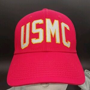 USMC US MARINE CORPS Hat Cap RED No Mesh Snap Back Adjustable CHESTY USA Flag